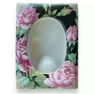 Vintage 1989 Lefton China Victorian Revival Ceramic Frame Black w/ Pink Roses